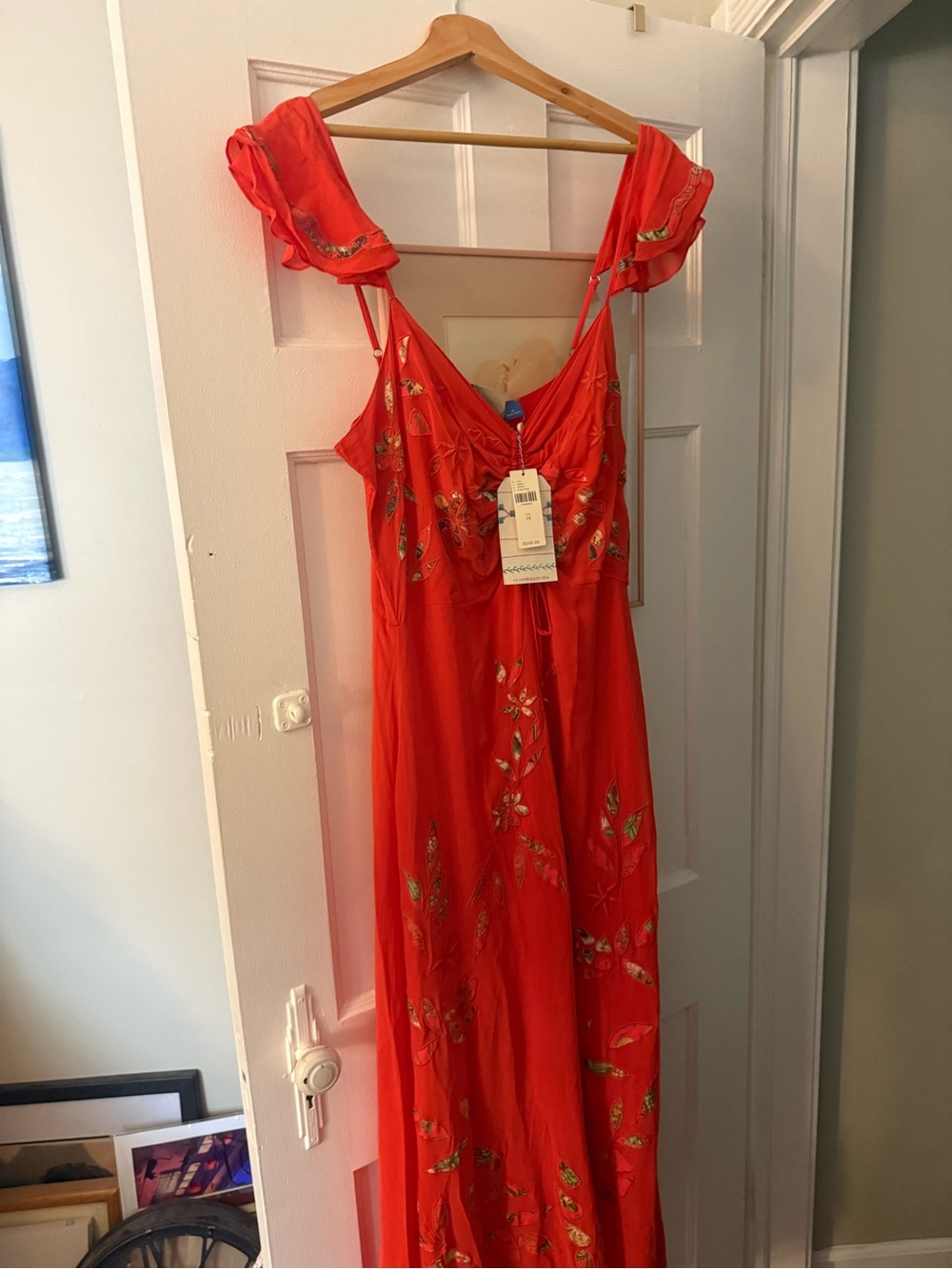 Anthropologie Red Floral Maxi Dress
